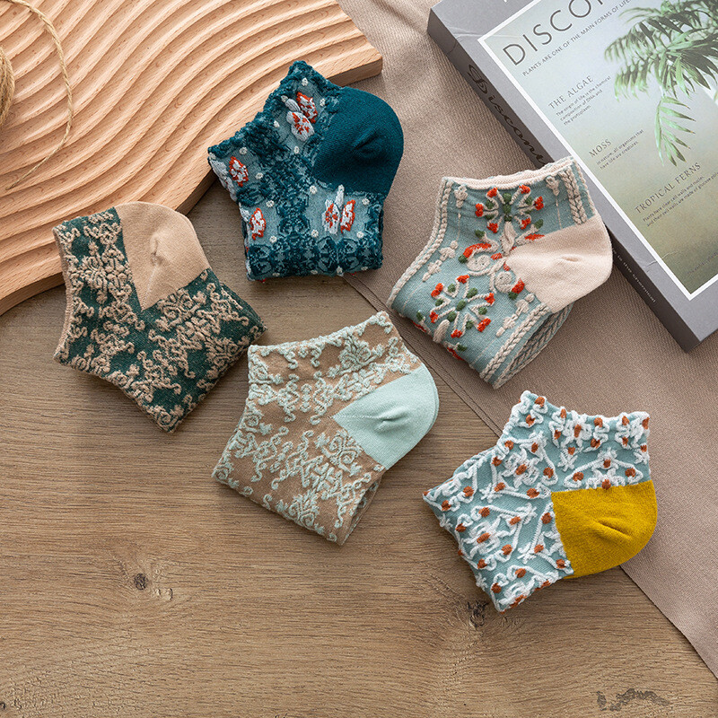 5 poros rinkinys Gėlės Kojinės Moteriškas Pakuotė Kulkšnis Harajuku Kawaii Miela Medvilnė Skarpetkie Damski Korėjos Stilius Gėlių nematoma Nerodyti