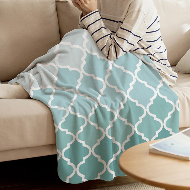 Cuvertură geometrică, albastru, verde, degradat, turcoaz, unisex, pentru copii, cuvertură de pat, cuvertură, durabilă, caldă, confortabilă.