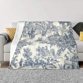 Toile De Jouy číslo 2 Ultra-Soft Fleece Deka, Flanelová, Francúzsky námornícky modrý motív, Deky na posteľ, Domáce prehozy na gauč