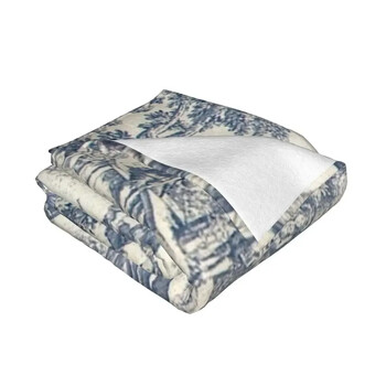 Toile De Jouy Number 2 Ultra-soft Fleece Throw Κουβέρτα Flannel Γαλλικές κουβέρτες σε μπλε ναυτικό μοτίβο για κρεβατοκάμαρα για καναπέ στο σπίτι Καλύμματα κρεβατιού