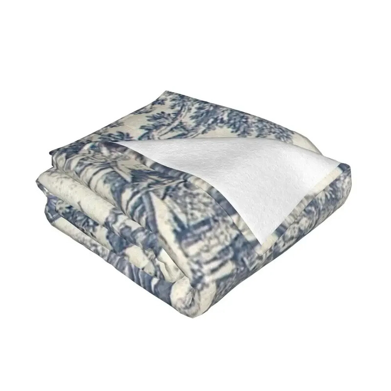 Toile De Jouy číslo 2 Ultra-Soft Fleece Deka, Flanelová, Francúzsky námornícky modrý motív, Deky na posteľ, Domáce prehozy na gauč
