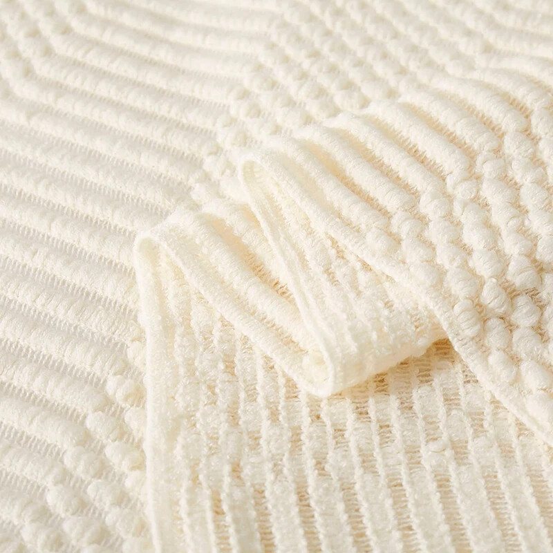 Baltos „Boho Throw“ antklodės, tekstūruotos didelės megztos antklodės, storos vintažinės prabangios lovatiesės antklodės užvalkalas Manta Para Sofá
