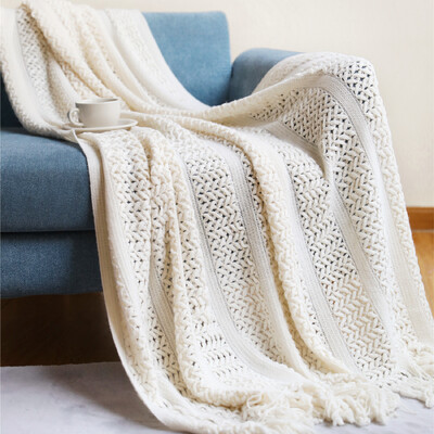 Kreminės baltos tekstūros megztos antklodės su kutais Vintage lengvos sodybos dovanų antklodės 50x60 colių dovanų antklodės