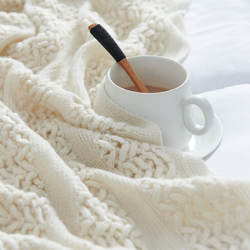 Kreminės baltos tekstūros megztos antklodės su kutais Vintage lengvos sodybos dovanų antklodės 50x60 colių dovanų antklodės