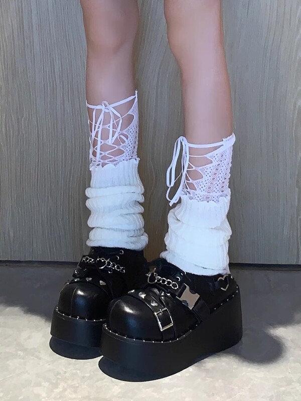 Japoniško stiliaus Lolita žiemos šiltos kojinės šiltos kojytės megztos kojinės Y2K megztos pėdų apdangalai kojų šildytuvai su nėriniais moterims mergaitėms