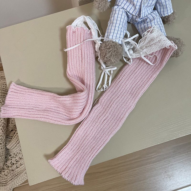 Japoniško stiliaus Lolita žiemos šiltos kojinės šiltos kojytės megztos kojinės Y2K megztos pėdų apdangalai kojų šildytuvai su nėriniais moterims mergaitėms
