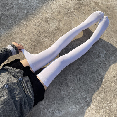 Čarape Ženske jesenske i zimske debele pletene jednobojne čarape visoke bedra Kovrčave crne bijele čarape za žene iznad koljena održavaju toplinu