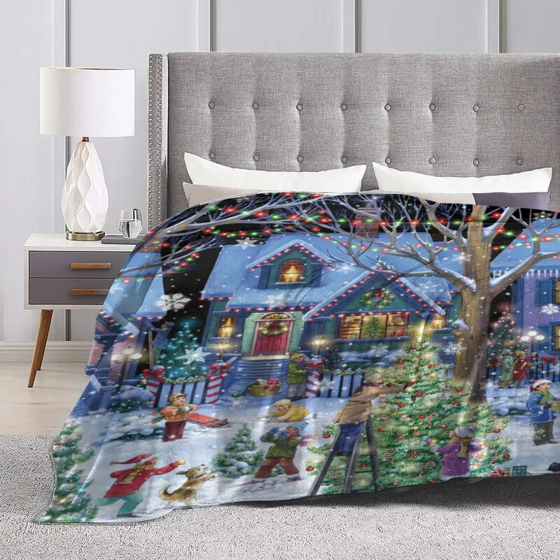 Dekoravimas Kalėdoms Super Minkšta antklodė Žieminis Sniego senelis Atostogų antklodė Žieminė Juokinga flanelinė lovatiesė Sofos lovos užvalkalas