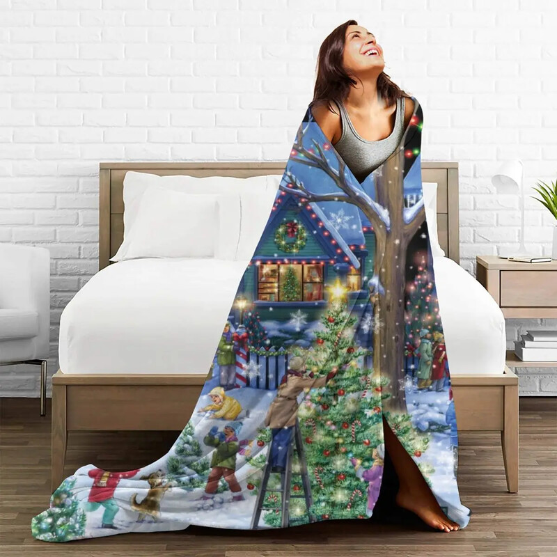 Dekoravimas Kalėdoms Super Minkšta antklodė Žieminis Sniego senelis Atostogų antklodė Žieminė Juokinga flanelinė lovatiesė Sofos lovos užvalkalas
