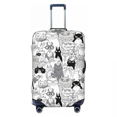 Kryt na kufor Cat Society Doodle s vtipnými zvieratkami, opakujúcim sa vzorom, cestovným, dovolenkovým, elastickým doplnkom na batožinu, ochranou
