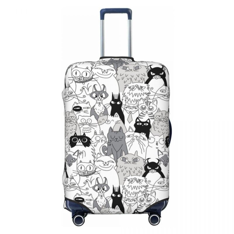 Kryt na kufor Cat Society Doodle s vtipnými zvieratkami, opakujúcim sa vzorom, cestovným, dovolenkovým, elastickým doplnkom na batožinu, ochranou