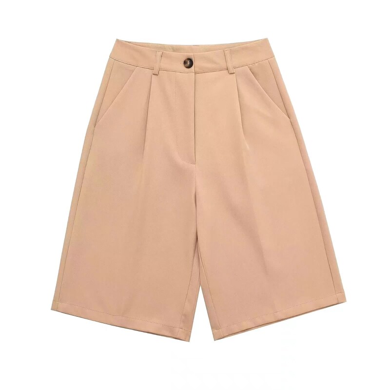 2024 Ευρωπαϊκό και αμερικανικό διασυνοριακό γυναικείο νέο στυλ commuter μονόχρωμο παντελόνι απλής μόδας, χαλαρό στυλ πέντε τετάρτων, κοστούμι γυναικείο παντελόνι