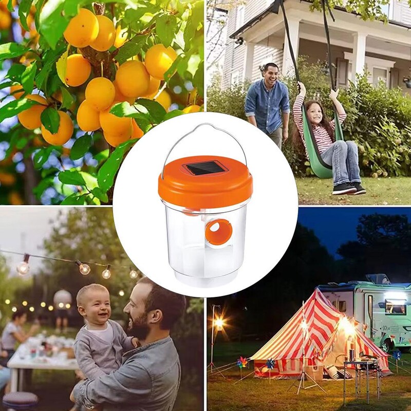 Saulės energija varomas vapsvų gaudyklė su UV LED apšvietimu, pakabinamas lauke, netoksiškas daugkartinis vabzdžių gaudytojas, skirtas širšėms muselių sodo reikmenims