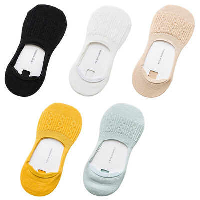 5 poros moteriškos medvilninės žemo kirpimo kojinės Tvirtos snaigės, minkštos vasarinės silikoninės neslystančios gilios burnos kojinės, apsaugančios nuo kulnų slinkimo.