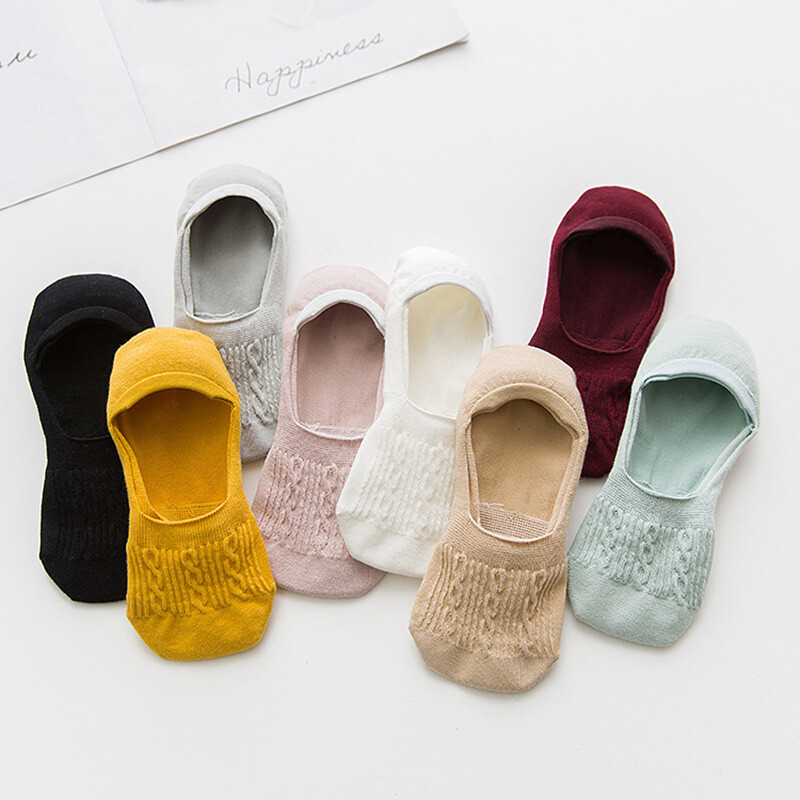 5 poros moteriškos medvilninės žemo kirpimo kojinės Tvirtos snaigės, minkštos vasarinės silikoninės neslystančios gilios burnos kojinės, apsaugančios nuo kulnų slinkimo.