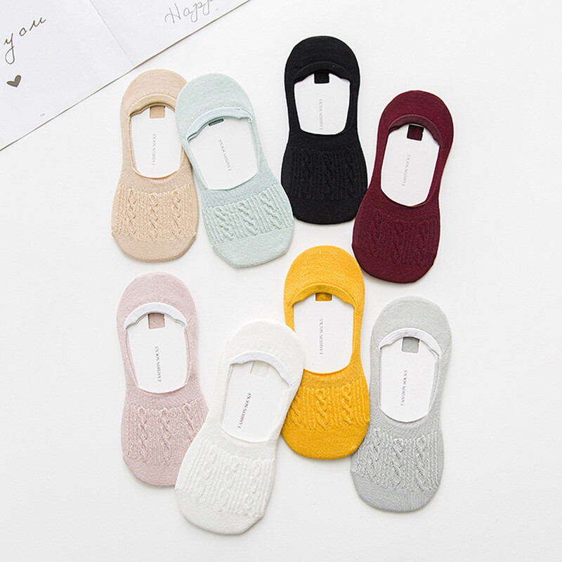 5 poros moteriškos medvilninės žemo kirpimo kojinės Tvirtos snaigės, minkštos vasarinės silikoninės neslystančios gilios burnos kojinės, apsaugančios nuo kulnų slinkimo.