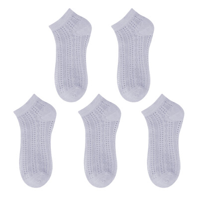 5 poros vasarinės plonos tinklinės trumpos kojinės moterims Mielos solidžios mergaičių laisvalaikio mažo vamzdžio medvilninės tuščiavidurės kvėpuojančios moteriškos kojinės