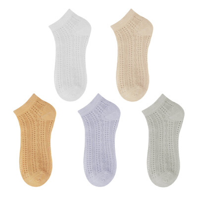 5 poros vasarinės plonos tinklinės trumpos kojinės moterims Mielos solidžios mergaičių laisvalaikio mažo vamzdžio medvilninės tuščiavidurės kvėpuojančios moteriškos kojinės