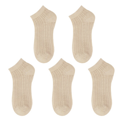 5 poros vasarinės plonos tinklinės trumpos kojinės moterims Mielos solidžios mergaičių laisvalaikio mažo vamzdžio medvilninės tuščiavidurės kvėpuojančios moteriškos kojinės