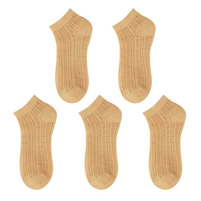 5 poros vasarinės plonos tinklinės trumpos kojinės moterims Mielos solidžios mergaičių laisvalaikio mažo vamzdžio medvilninės tuščiavidurės kvėpuojančios moteriškos kojinės