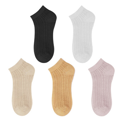 5 poros vasarinės plonos tinklinės trumpos kojinės moterims Mielos solidžios mergaičių laisvalaikio mažo vamzdžio medvilninės tuščiavidurės kvėpuojančios moteriškos kojinės