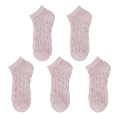 5 poros vasarinės plonos tinklinės trumpos kojinės moterims Mielos solidžios mergaičių laisvalaikio mažo vamzdžio medvilninės tuščiavidurės kvėpuojančios moteriškos kojinės
