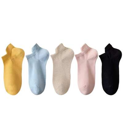 5 pár/tételes zokni női alkalmi, légáteresztő fehér bokazokni nyári mélyen kivágott pamut vékony, rövid, nem látható elasztikus Sox kalcetinek