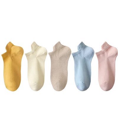 5 pár/tételes zokni női alkalmi, légáteresztő fehér bokazokni nyári mélyen kivágott pamut vékony, rövid, nem látható elasztikus Sox kalcetinek
