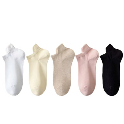 5 pár/tételes zokni női alkalmi, légáteresztő fehér bokazokni nyári mélyen kivágott pamut vékony, rövid, nem látható elasztikus Sox kalcetinek