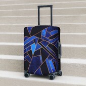 Kryt na kufor s geometrickými čiarami, modrý, nočný, umelecký, na dovolenku, plavbu, praktický chránič batožiny