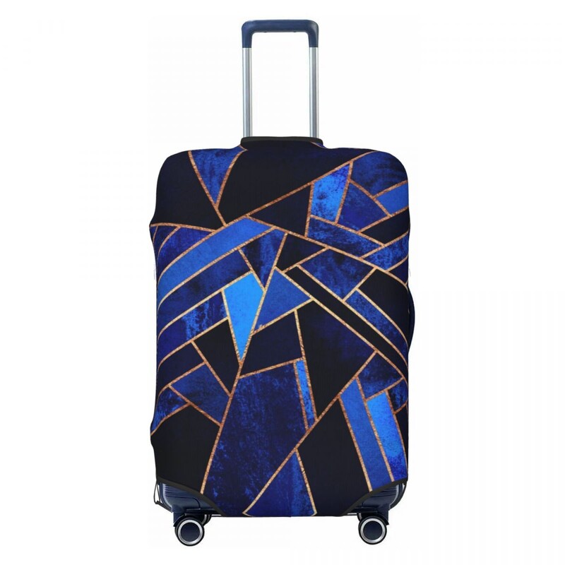 Kryt na kufor s geometrickými čiarami, modrý, nočný, umelecký, na dovolenku, plavbu, praktický chránič batožiny
