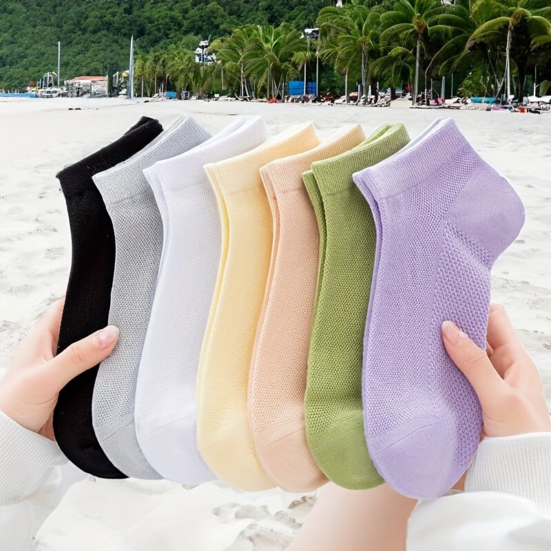 7 pari ljetnih jednobojnih mrežastih kratkih čarapa svježe korejske verzije ženskih kratkih čarapa u boji slatkiša makarona