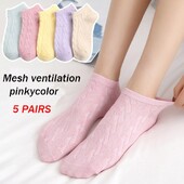 5 pari novih ljetnih ženskih jednobojnih kratkih čamac čarapa za slobodno vrijeme Candy prozračne čarape za čamac Ženske mrežaste čarape