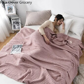 Pătură de pat din bumbac în carouri de vară, cuvertură de pat, cuvertură subțire, tricotată, cuverturi pentru hotel, cuverturi, roz, verzi