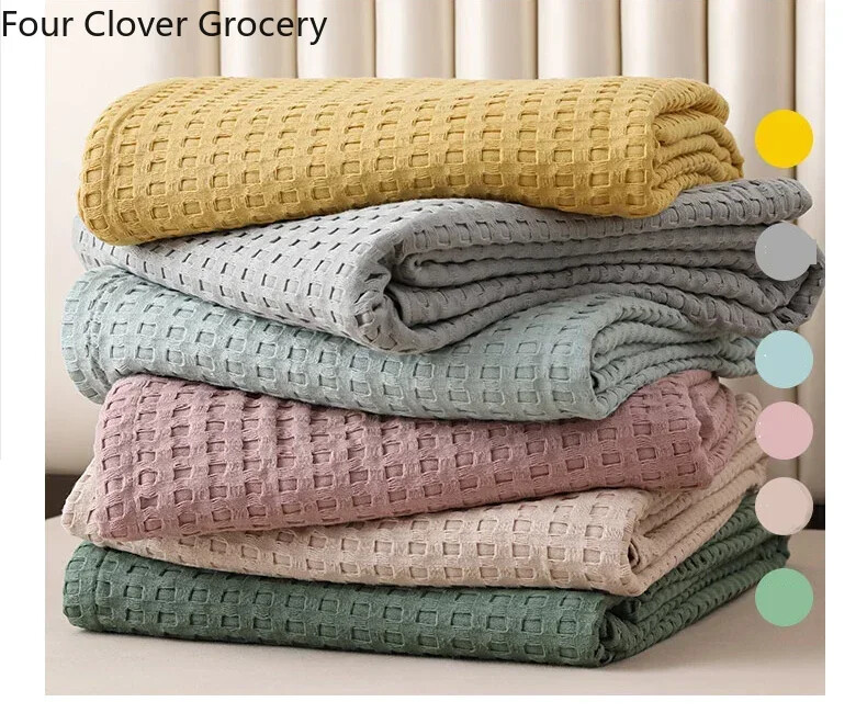 Pătură de pat din bumbac în carouri de vară, cuvertură de pat, cuvertură subțire, tricotată, cuverturi pentru hotel, cuverturi, roz, verzi
