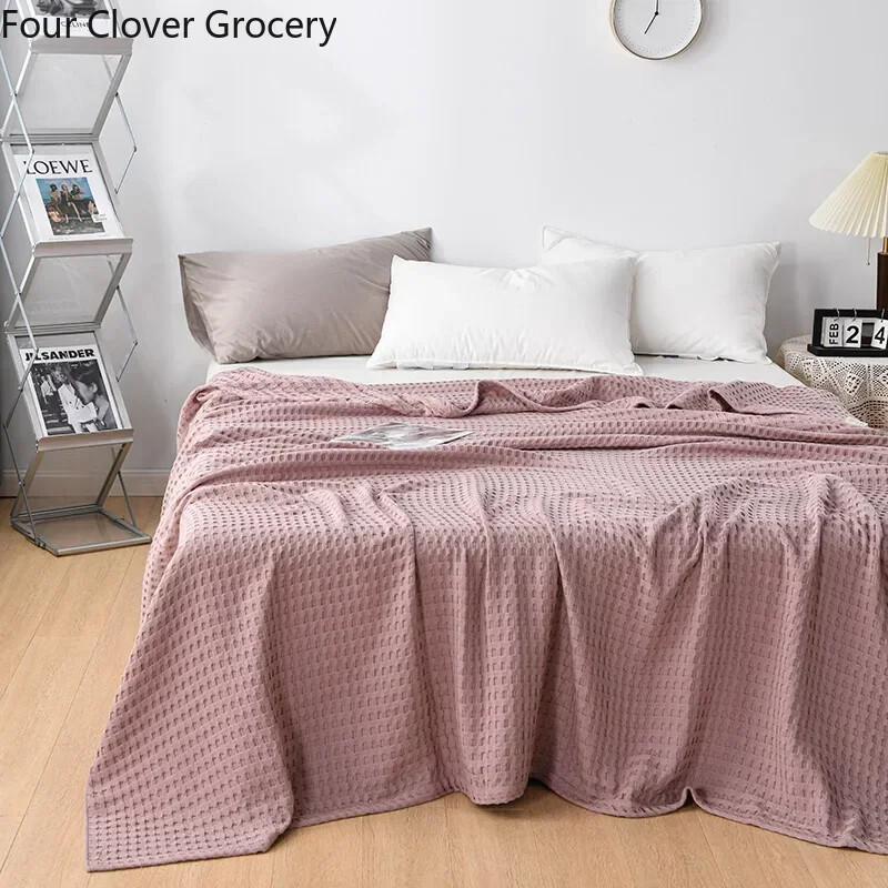 Pătură de pat din bumbac în carouri de vară, cuvertură de pat, cuvertură subțire, tricotată, cuverturi pentru hotel, cuverturi, roz, verzi