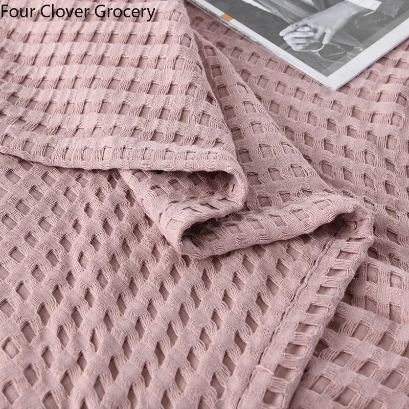 Pătură de pat din bumbac în carouri de vară, cuvertură de pat, cuvertură subțire, tricotată, cuverturi pentru hotel, cuverturi, roz, verzi