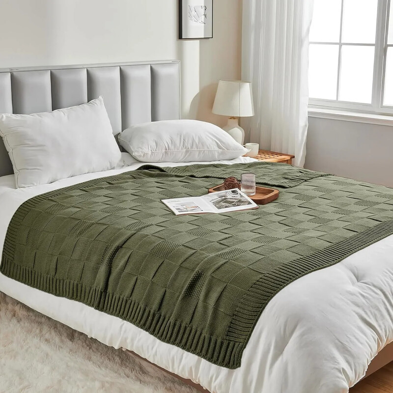 Bohemiška nauja vaflinė sofa megzta antklodė užvalkalas biuras kempingas Laisvalaikis Minkšta antklodė žalia skara antklodė maža lovatiesė