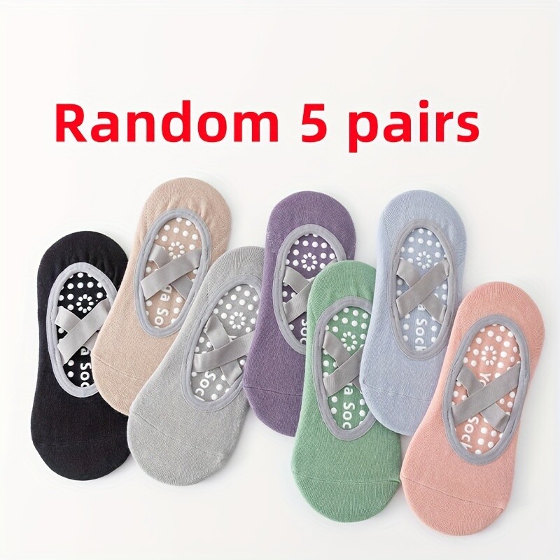 Véletlenszerűen 5 pár professzionális jóga zokni női csúszásgátló Pilates tavaszi és nyári beltéri fitnesz sportzoknihoz