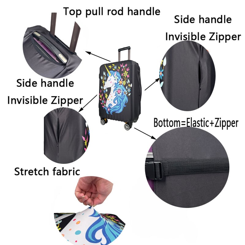 Husă de protecție pentru bagaje, elastică, în dungi, cu fermoar, husă pentru valiză, husă pentru mâner valiză, accesorii de călătorie