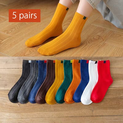 5 Pairs Pack Sieviešu zeķes Pāri Varavīksne Pavasaris ziema Japāņu stila konfektes Sports Mode Īsas zeķes sievietēm Jauki Harajuku