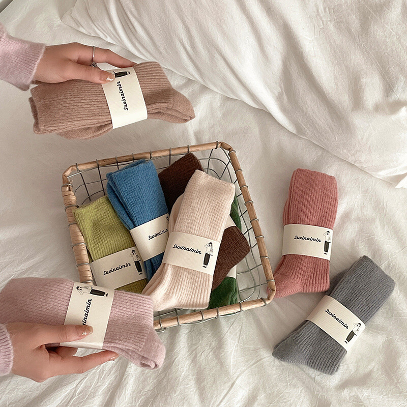 CHAOZHU 3 para mješovitih boja Zimske deblje tople ženske čarape za snježni dan za hladno vrijeme Komplet labavih čarapa za Novu godinu