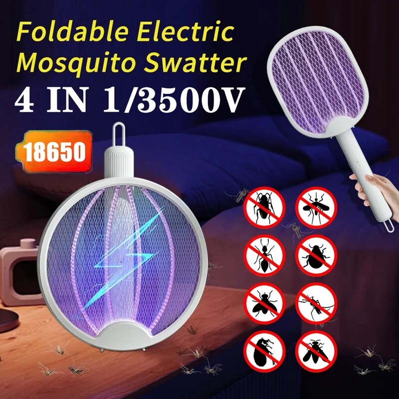 Skladací elektrický zabijak komárov, nabíjateľná USB mucholapka, raketa na zabíjanie hmyzu s UV svetlom, zabijak hmyzu 3500V