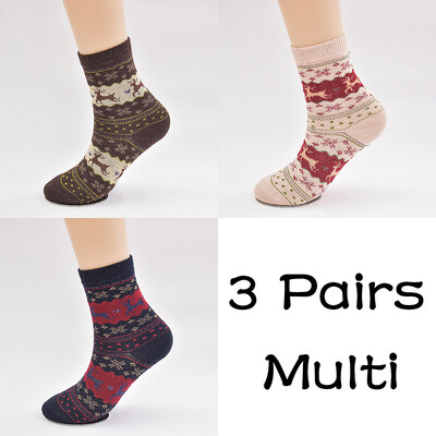 3 poros/partija Moteriškos vilnos šiltos kojinės Žieminės plonos kalėdinės animacijos Juokingos elnių kojinės Atsitiktinės megztos trumpos kojinės Moteriškos moteriškos kojinės