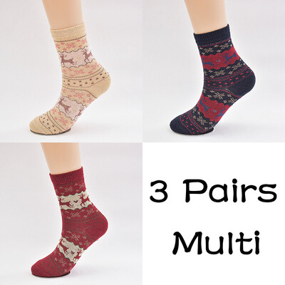 3 poros/partija Moteriškos vilnos šiltos kojinės Žieminės plonos kalėdinės animacijos Juokingos elnių kojinės Atsitiktinės megztos trumpos kojinės Moteriškos moteriškos kojinės