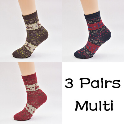 3 poros/partija Moteriškos vilnos šiltos kojinės Žieminės plonos kalėdinės animacijos Juokingos elnių kojinės Atsitiktinės megztos trumpos kojinės Moteriškos moteriškos kojinės