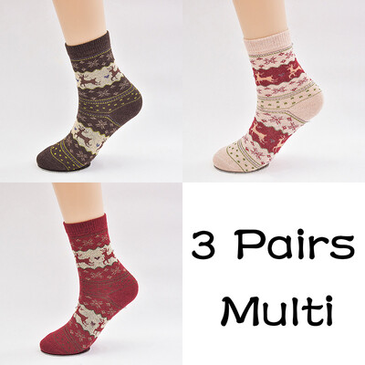 3 poros/partija Moteriškos vilnos šiltos kojinės Žieminės plonos kalėdinės animacijos Juokingos elnių kojinės Atsitiktinės megztos trumpos kojinės Moteriškos moteriškos kojinės