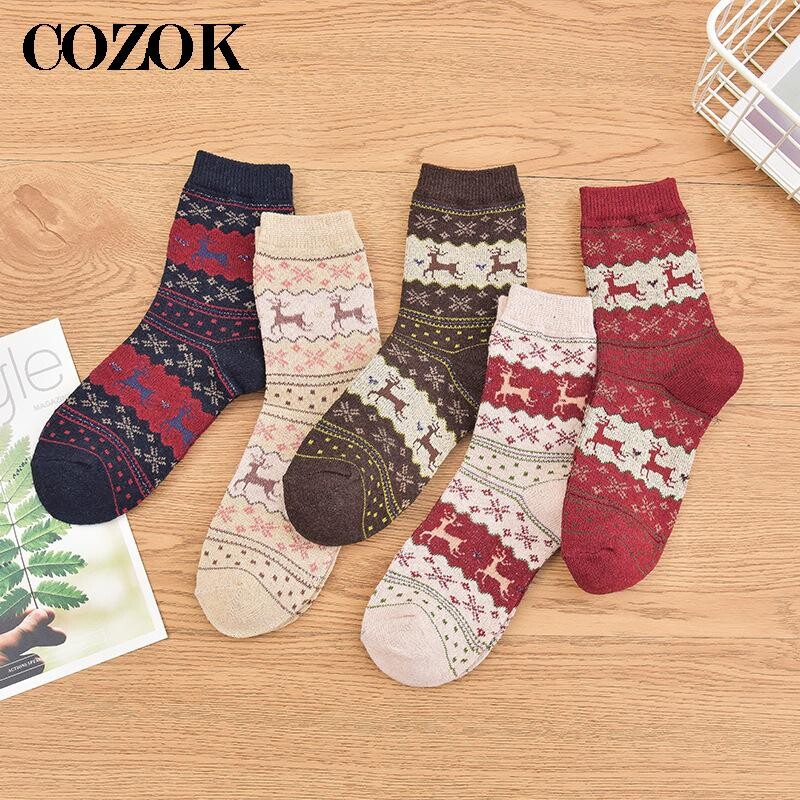 3 poros/partija Moteriškos vilnos šiltos kojinės Žieminės plonos kalėdinės animacijos Juokingos elnių kojinės Atsitiktinės megztos trumpos kojinės Moteriškos moteriškos kojinės