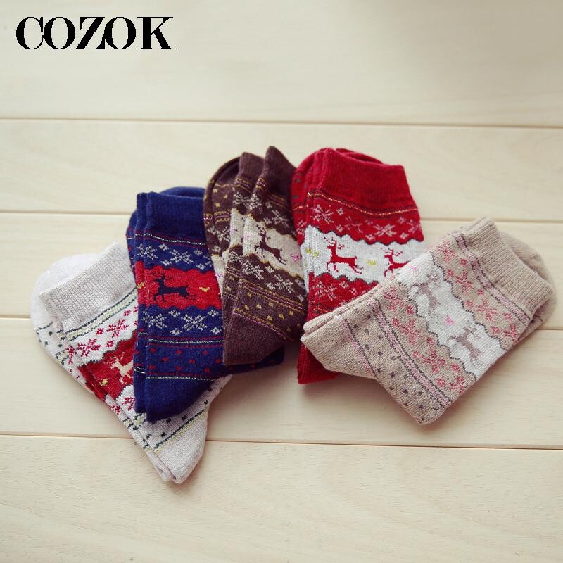 3 poros/partija Moteriškos vilnos šiltos kojinės Žieminės plonos kalėdinės animacijos Juokingos elnių kojinės Atsitiktinės megztos trumpos kojinės Moteriškos moteriškos kojinės