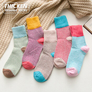 HSS Brand Thicken Women Winter Socks Warm Rabbit Wool Girl\'s Sox High Quality Cotton Casual Harajuku Stars Pattern socks 5Pairs